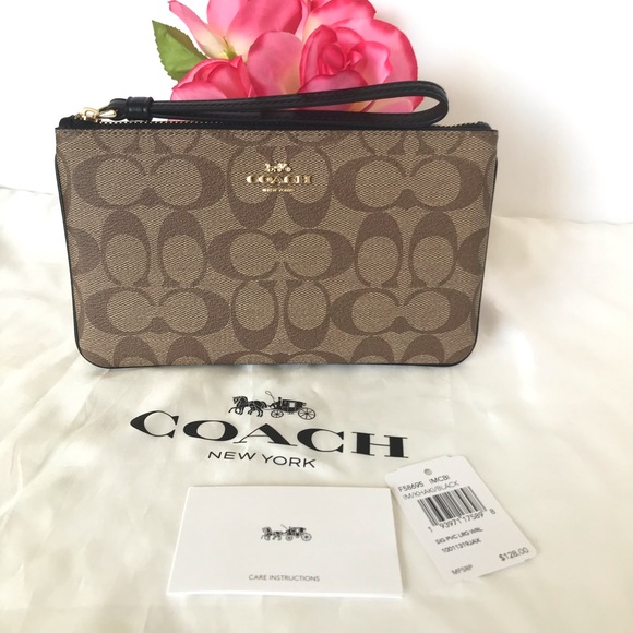 COACH LARGE WRISTLET IN SIGNATURE CANVAS KHAKI/BL - Picture 7 of 16